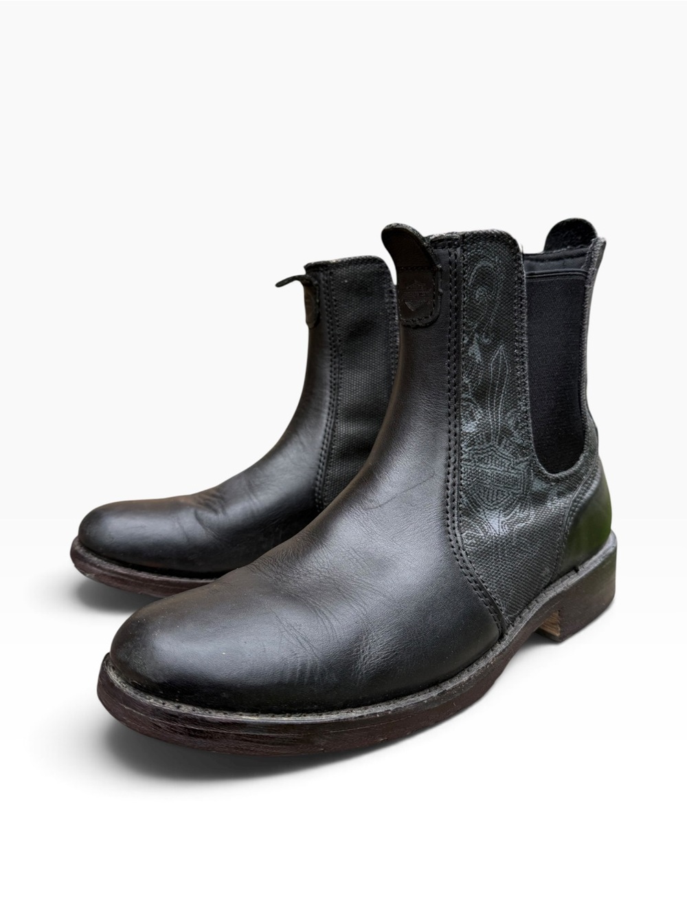 Vintage Harley Davidson Black Leather Embroidered Western Chelsea Boots Size 8.5